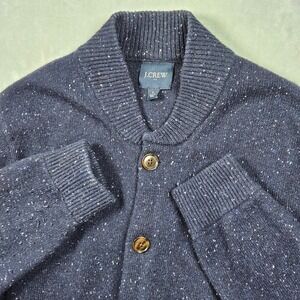J. Crew Sweater Mens Large Marled Blue Lambswool Blend Shawl Button Up Pockets